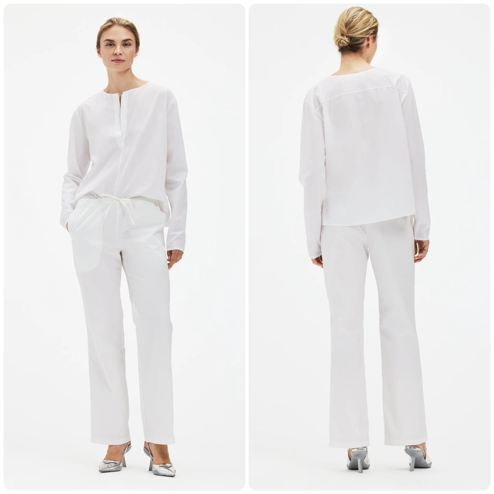 The Anteros White Ledger Pants Italian Cotton Poplin Drawstring Waist Sz Medium